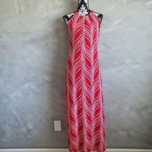 Chicos Travelers Classic Graceful Lines Printed Halter Maxi Dress Chinese Red 0